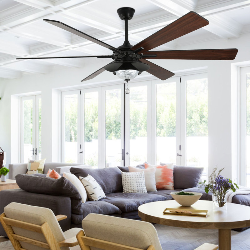 72" Large 6-Blade Modern Ceiling Fan With LED Lights And Remote 6-Speed, 3-Color, Reversible DC Motor, Black, Black, Black