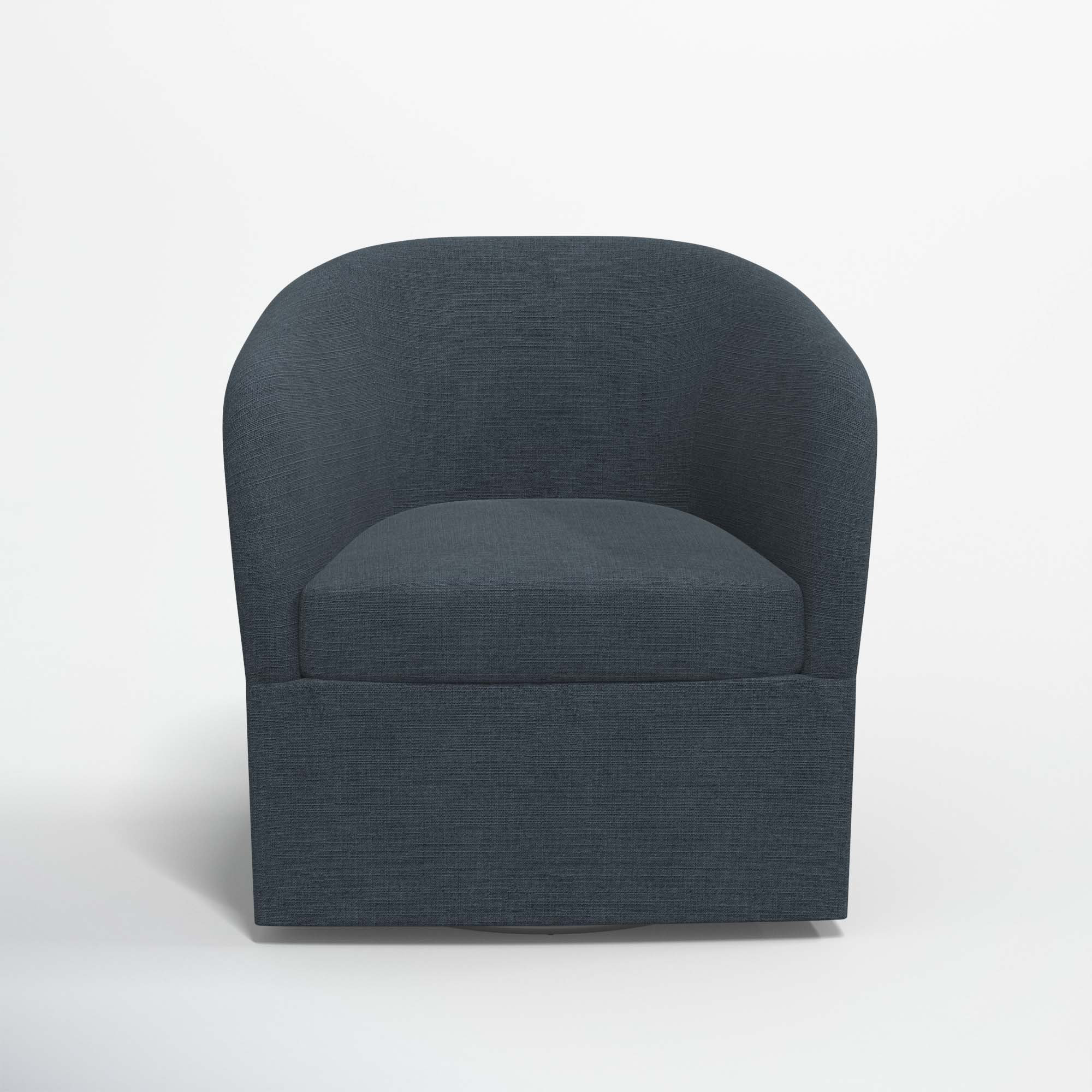 Lesia Upholstered Swivel Barrel Chair, Classic Navy Linen