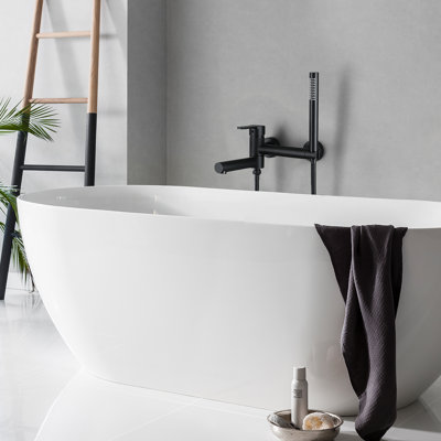 Solid Brass Wall Mounted Tub Faucet with Adjustable Tub Spout And Handheld Shower
