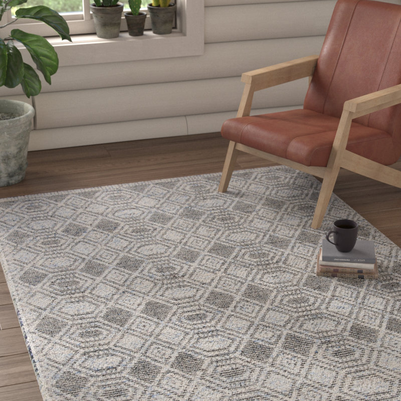 Jacques Hand Woven Viscose/Wool Geometric Rug in Gray, Rectangle 8' x 10'