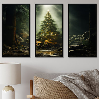 «Green Magical Christmas Tree - Winter Landscape», art mural
