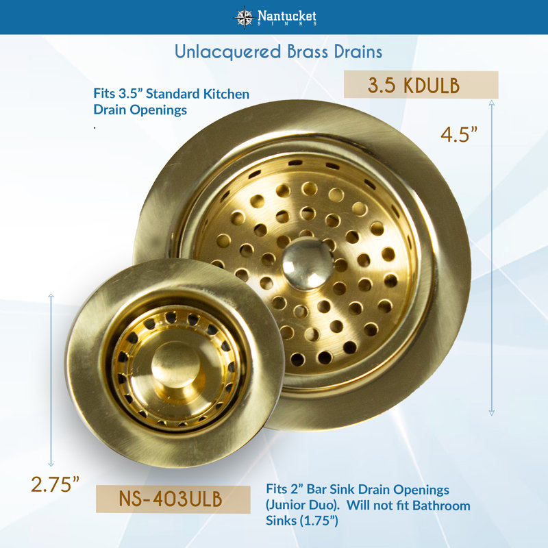 Nantucket Sinks Unlacqured Brass 3.5 Inch Kitchen Drain