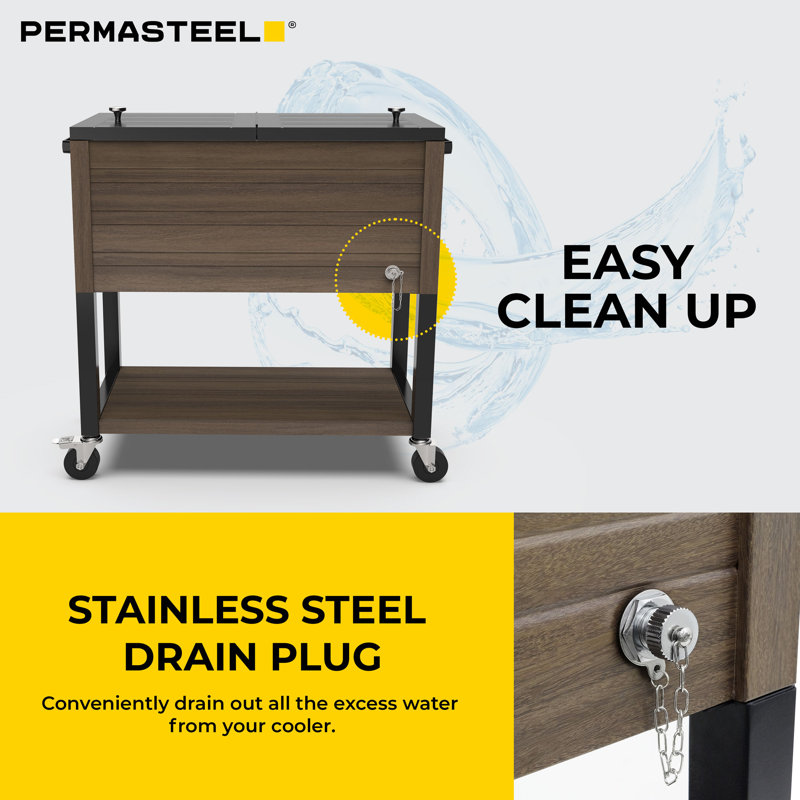 Permasteel 80-Quart Brown Woodgrain Rolling Patio Cooler with Insulated Basin