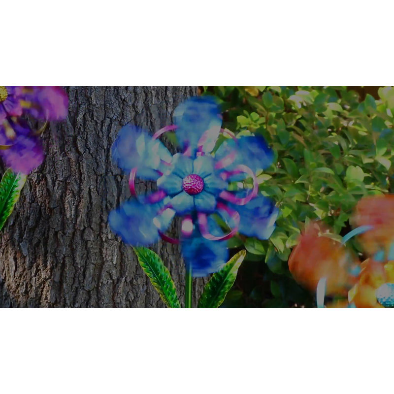 Pink Metal Flower Ribbon Spinner Stake