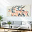 Ensemble de 3 tableaux sur toile à motif géométrique de cerfs ornés de roses