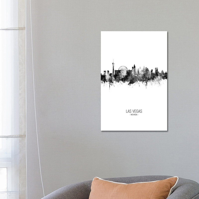 Las Vegas Nevada Skyline Portrait Black And White by Michael Tompsett - Wrapped Canvas Print, 30.48 cm H x 45.72 cm W