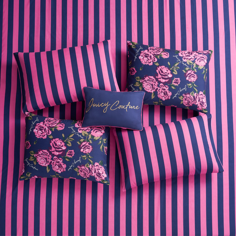 Juicy Couture Rose Logo Comforter Set Bed in a Bag, King Comforter + 7 Additional Pieces