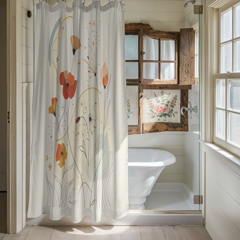Rideau de douche 1 pièce Florals in Line, H 74 po x l 71 po