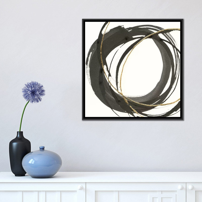 « gilded enso i », reproduction d’impression sur toile, H 26 po x l 26 po x P 1,5 po, Toile avec cadre noir, Pas de tapis