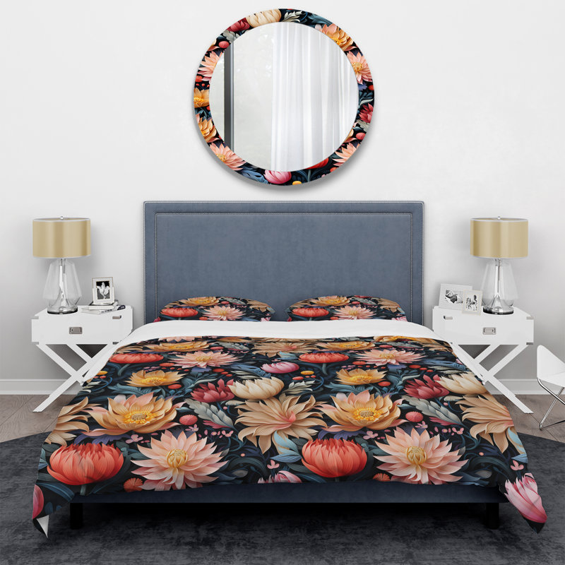 Motif floral Florescence - Ensemble de housse de couette floral - Polyester microfibre