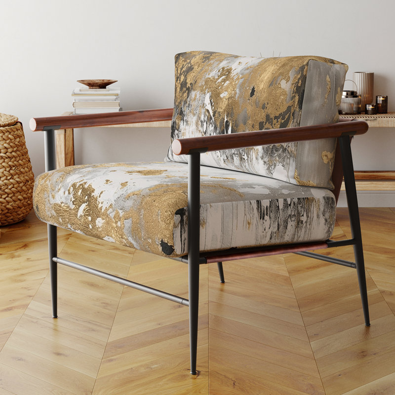 Abstrait doré et blanc - Fauteuil rembourré contemporain, fauteuil d'appoint abstrait moderne, Noir