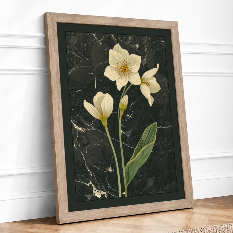 Daffodils on Stone Botanical - Framed Print, Oak, A3 - 42.0 x 29.7 cm