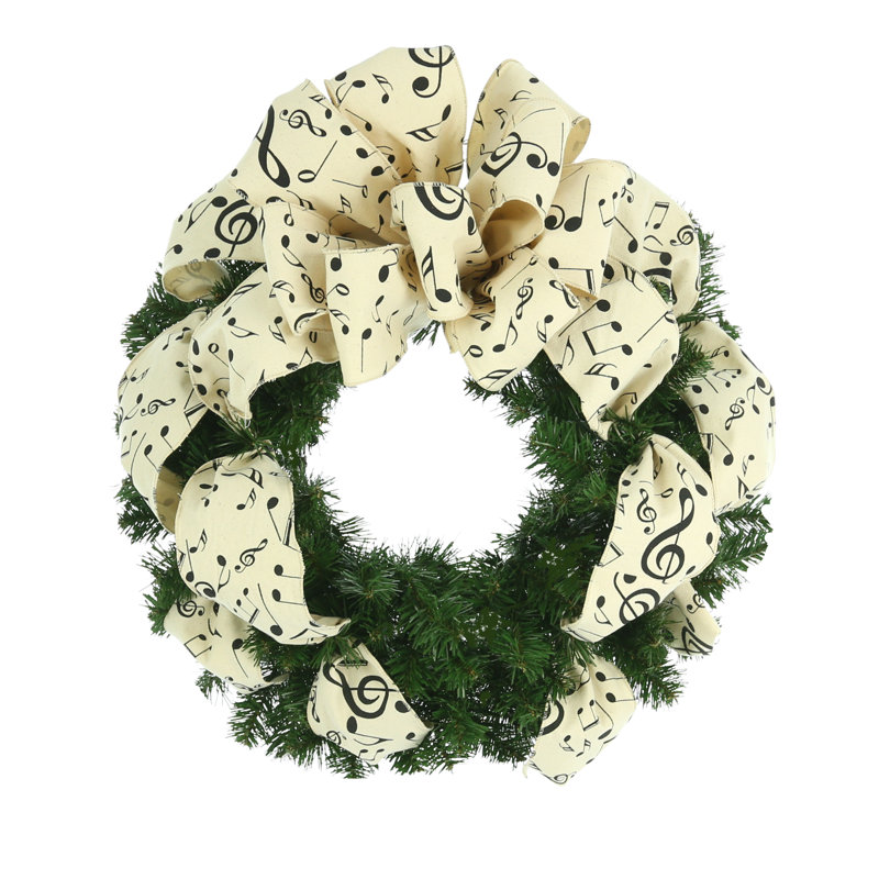 Couronne Nixa Evergreen avec ruban de notes de musique crème