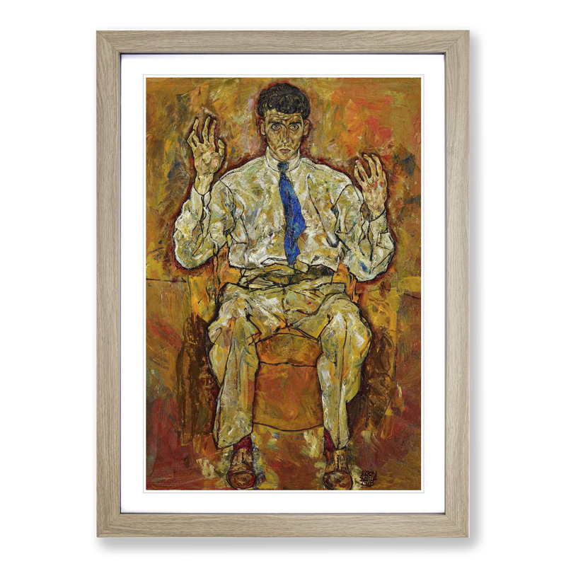 Portrait of a Seated Man by Egon Schiele - Framed Print, 36cm H x 27cm W x 2cm D, Oak Framed