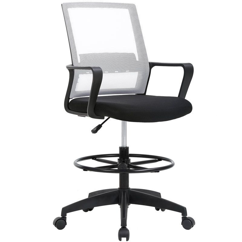 Chaise de dessinateur en mélange de polyester, chaise de travail ergonomique réglable avec anneau pour repose-pieds, bureau, studio et espace de travail