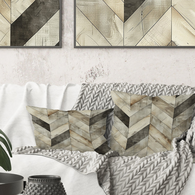 Imprimé à chevrons gris I - Coussin décoratif traditionnel, H 18 po x l 18 po