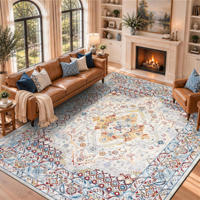 Tapis lavable rétro à motif médaillon d'inspiration persane