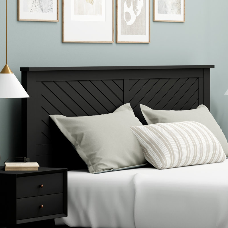 Chalco Solid Wood Headboard With Chamfer, Black, King