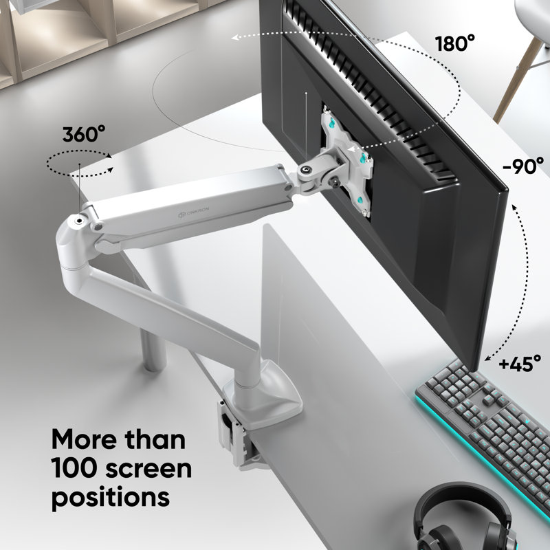 White Full-Motion Gas Spring Monitor Mount with Riser