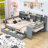 Three Drawers Daybed with USB Ports, Desk and Shelves-456811516-456811517