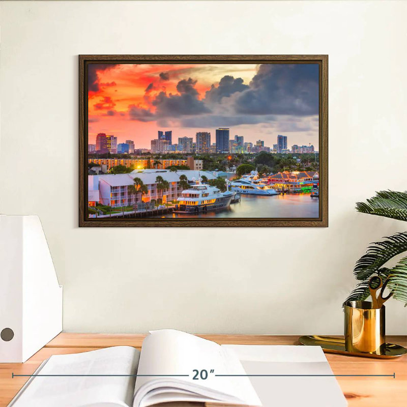 Fort Lauderdale en Floride, 13 po x 9 po, Cadre flottant noyer