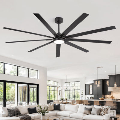 84" Large Ceiling Fan with Light and Remote, 9-Blade Modern Ceiling Fan, Quiet Reversible DC Motor, 6-Speed LED Ceiling Fan for Living Room, Great Room, Open Concept Spaces