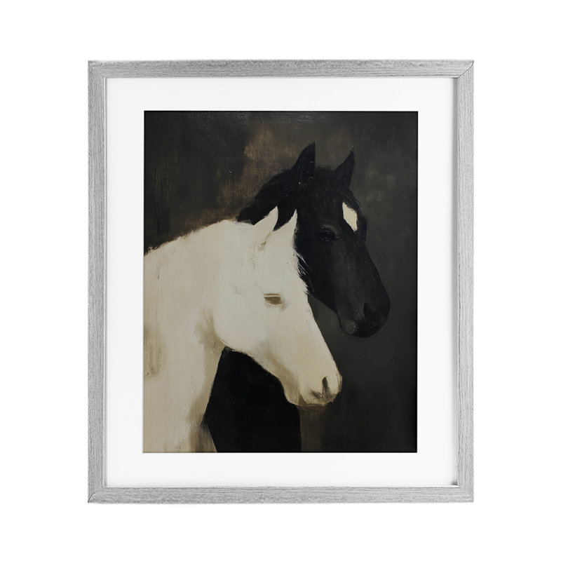 «Horse Harmony Contrast», impression sous verre, conception de Svetlana Aleynikova, H 16 po x l 13 po, Cadre de ferme gris