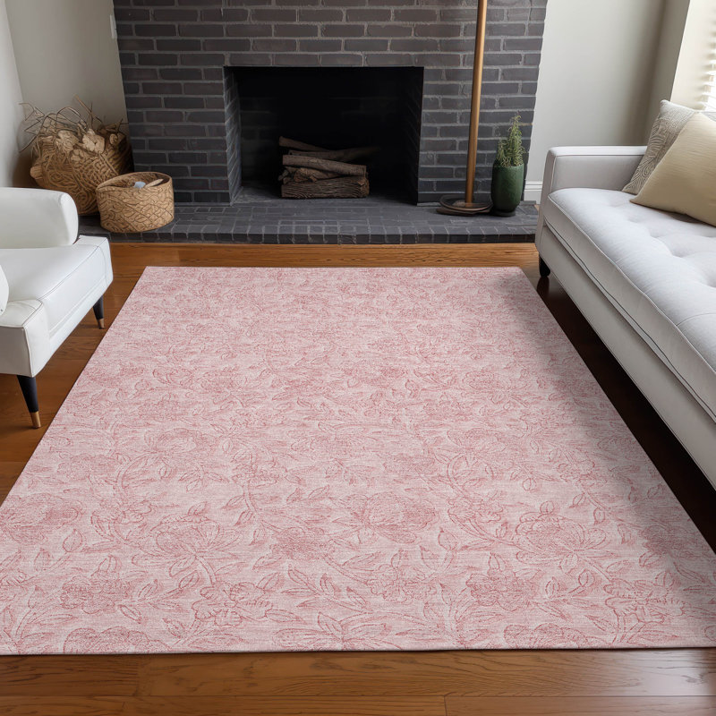 Premium Machine Washable Prisco Pink Rug, Rectangle 8' x 10'