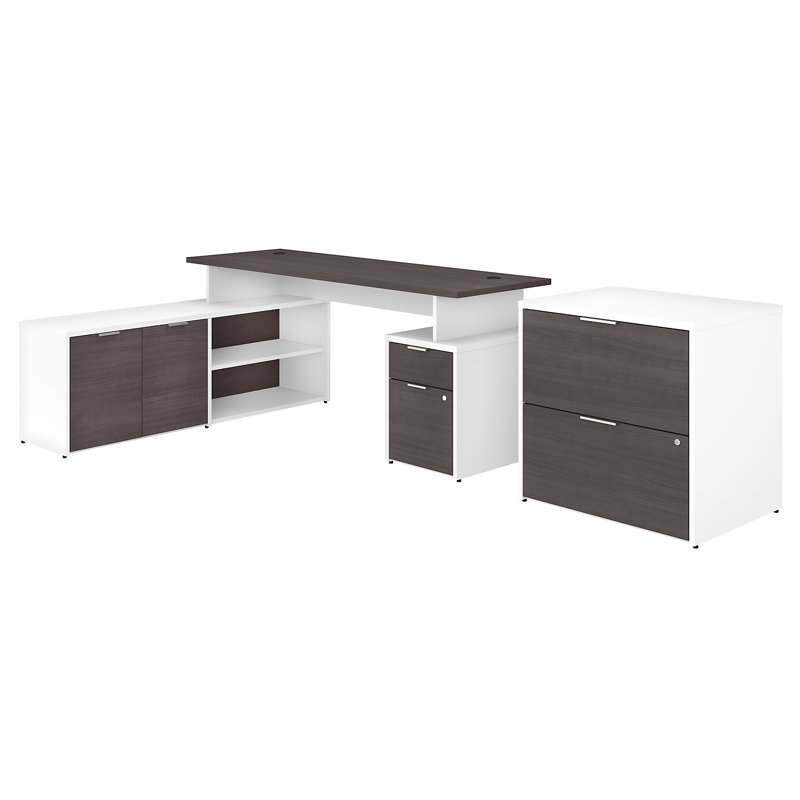 Ensemble de bureau rectangulaire 4 pièces Jamestown, H 29,66 po x l 71,02 po x P 59,17 po, Blanc / Gris orage