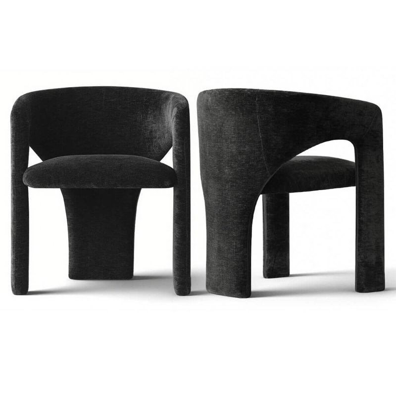 Ensemble de 2 chaises de salle à manger rembourrées modernes avec dossier incurvé et base unique, Black