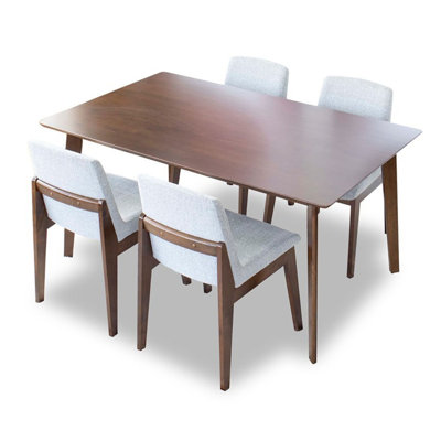 Ensemble de salle à manger 5 pièces Pierceton Mid-Century avec 4 chaises en tissu gris clair Pierceton