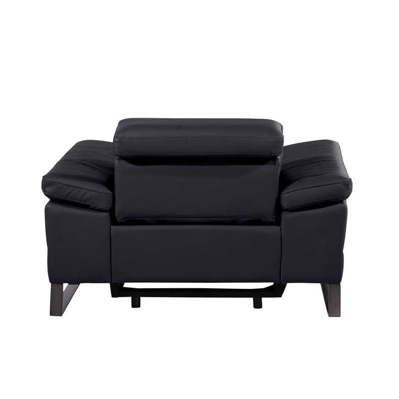 Top Grain Italian Leather Power Reclining Arm Chair with Power Headrests, Black