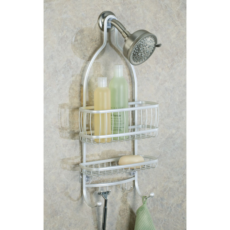 Pearl White Metal Hanging Shower Caddy with Hooks