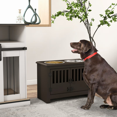 Large Dog Feeding Station, Finish. With 37L Storage. Promotes Better Digestion For Canines. Suited Big Breeds Elevated Bowl Stand With Cabinet. Space Pet Accessories. Enhances Feeding. Oriented