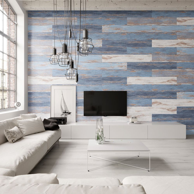 Colors Glue Down Floor and Wall DIY Multi-Tonal Style 6" x 36" x 2mm Luxury Vinyl Plank, Old Blue Sea