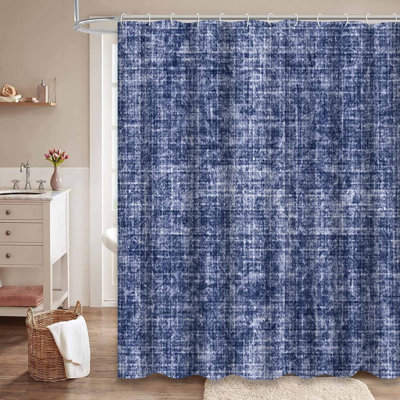 Rideau de douche bleu abstrait à carreaux bleu indigo avec 12 crochets