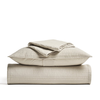 EVERGRACE Channel Stitch 100% Cotton Quilt Set, Pre-Washed Cotton Sateen Coverlet Bedspread, 3-Piece Soft & Breathable Bedding Set With 2 Shams For All Seasons