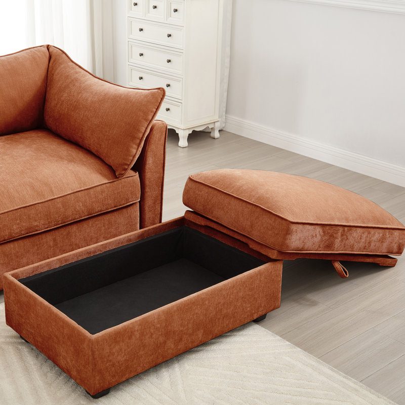 Repose-pieds moderne en chenille, Orange