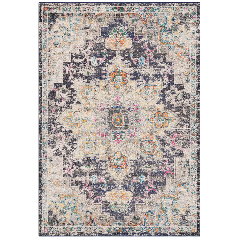 Felty Oriental Black/Gold Area Rug, Rectangle 6' x 9'