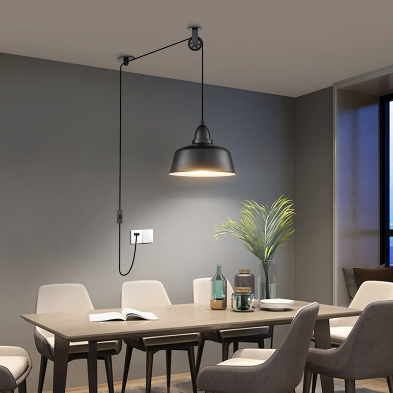 Luminaire suspendu noir à poulie Plug House, Noir mat