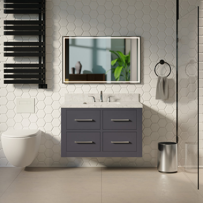 Ensemble de meuble-lavabo mural simple de 36 po Virley, Gris marine