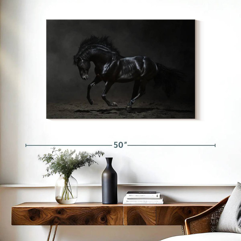 Cheval noir brillant Brampt, H 26 po x l 39 po