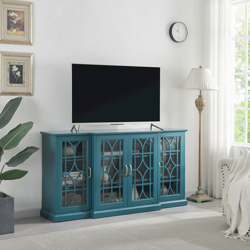 Meuble télé 63 po, buffet, armoire de rangement, bleu sarcelle
