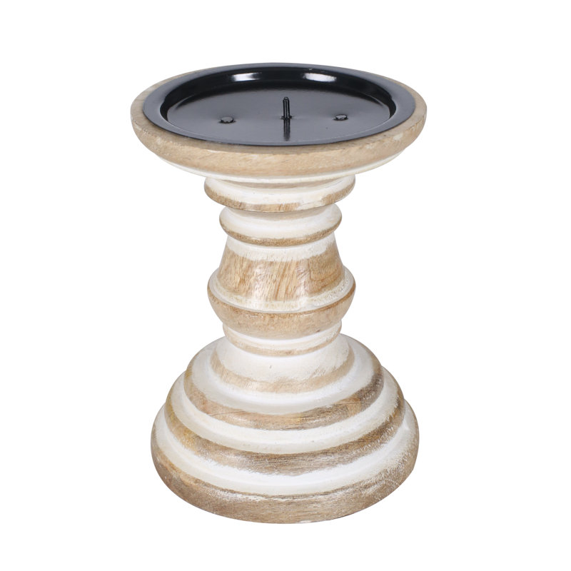 Wood Tabletop Candlestick, 19cm H x 12cm W x 12cm D
