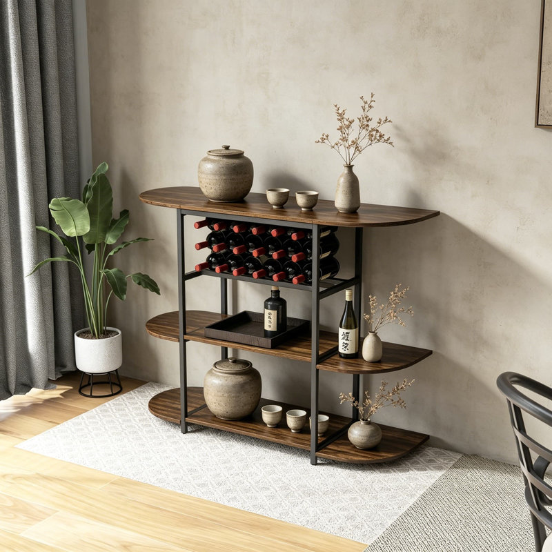 Armoire à vin avec support pour 18 bouteilles et porte-verres, îlot de cuisine autoportant de 47 pouces avec tablettes de rangement pour la salle à manger ou le salon
