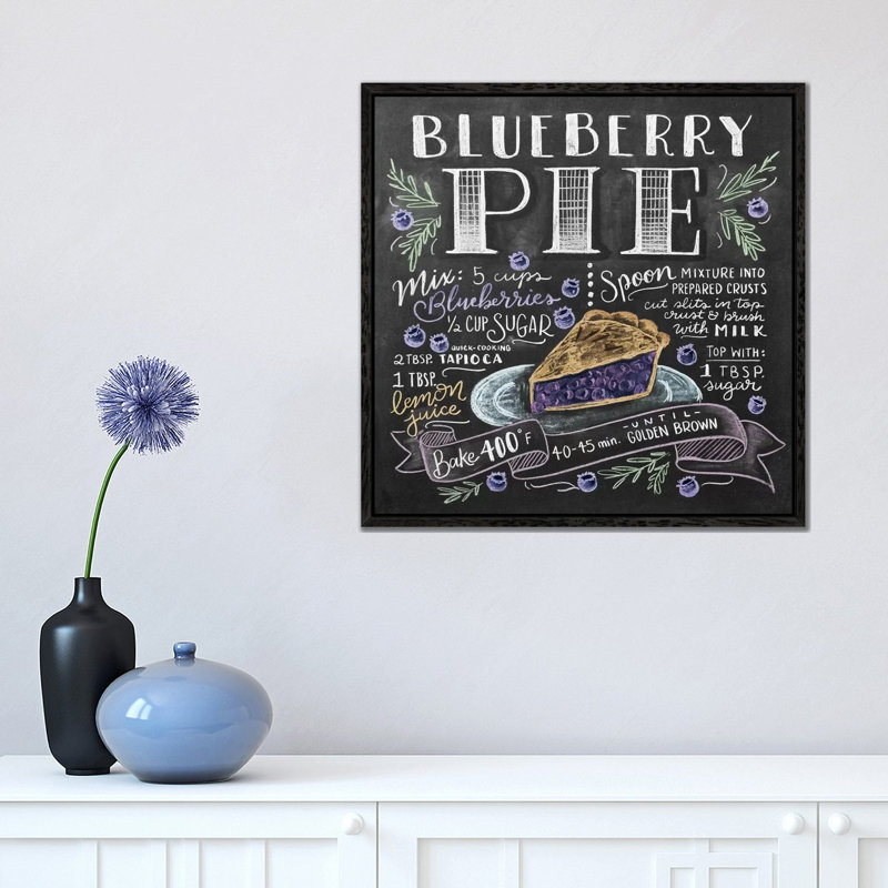 Blueberry Pie Recipe - Print on Canvas, 45.72cm H x 45.72cm W x 3.81cm D, Black Floater Framed