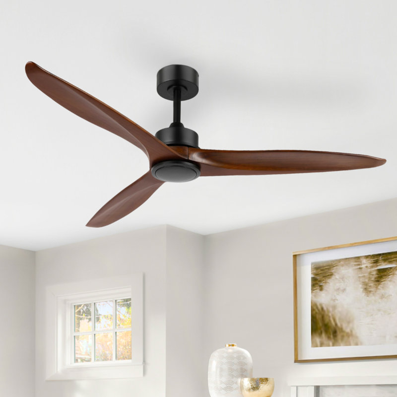 Ventilateur de plafond à 3 pales en bois massif avec télécommande Wivenhoe, Noir / Noyer, 60 po de largeur, Sans lumière