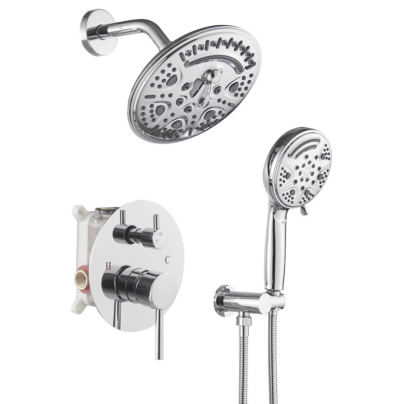 Ensemble de robinet de douche à jet simple à une jet et poignée ronde 1,8 GPM avec pomme de douche à haute pression en chrome poli