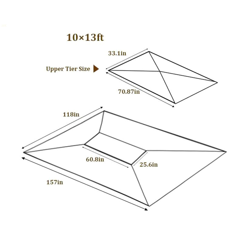 13X10 Ft Patio Double Roof Gazebo Replacement Canopy Top Fabric,Brown, Brown