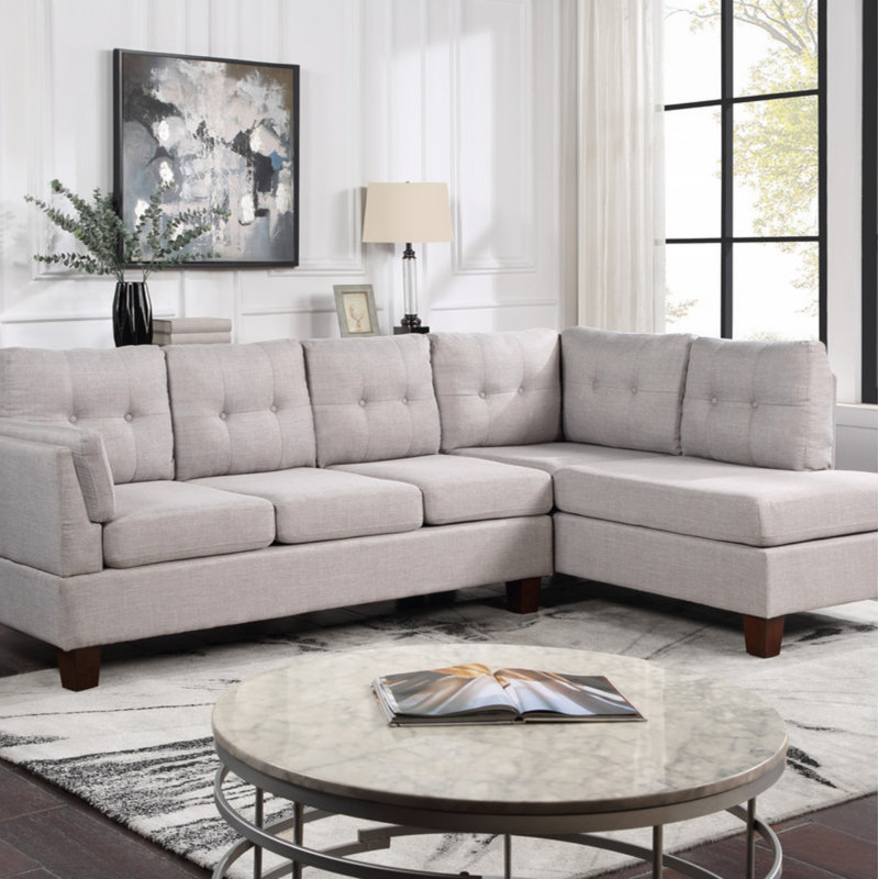 Canapé modulaire Linen, Gris clair, Méridienne orientée à droite